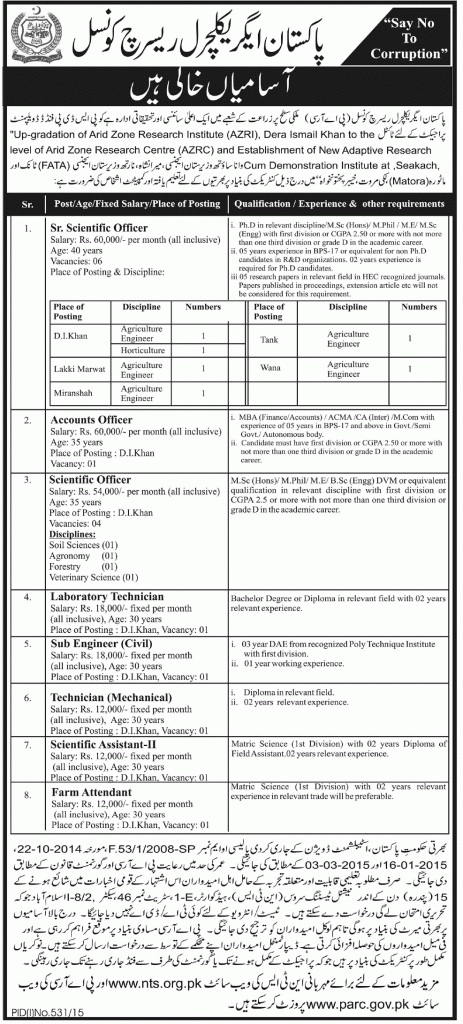 Pakistan Agricultural Research Council Jobs Nts Written Test Syllabus 