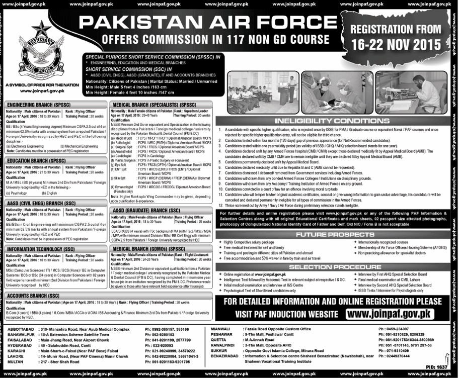 Paf Engineering Medical Education It Branch Commission Jobs