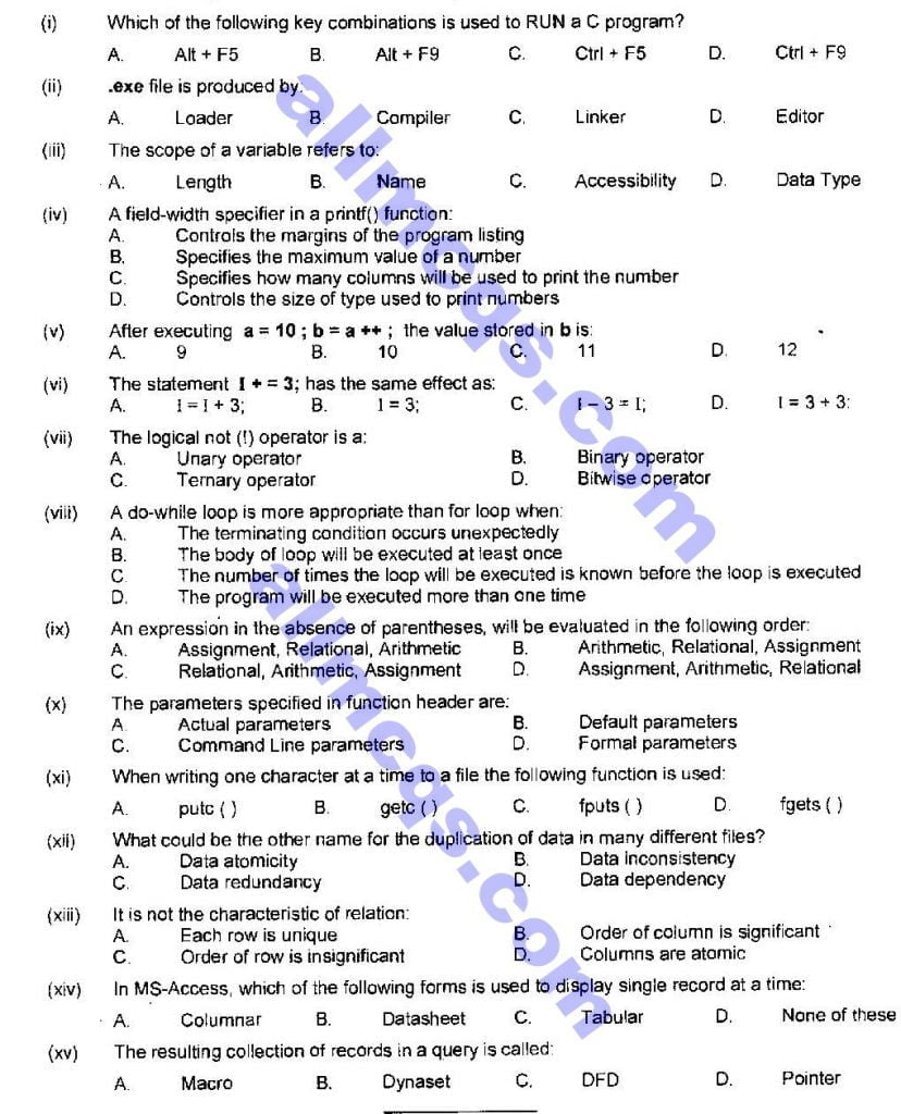 Computer Science ICS Part-1 MCQs Papers – Free Online MCQS Questions ...