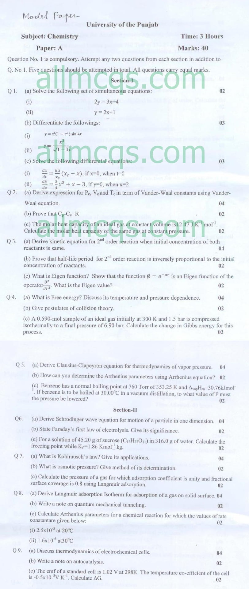 Download Punjab University Bsc Part 1 Part 2 Past Papers Chemistry A Anic Chemistry Applied Chemistry Inanic Chemistry