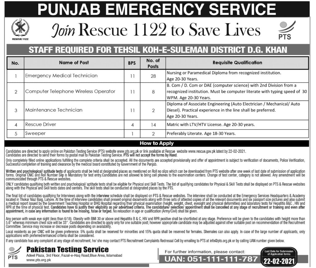 PTS Rescue 1122 Jobs District DG Khan MCQS Syllabus Papers