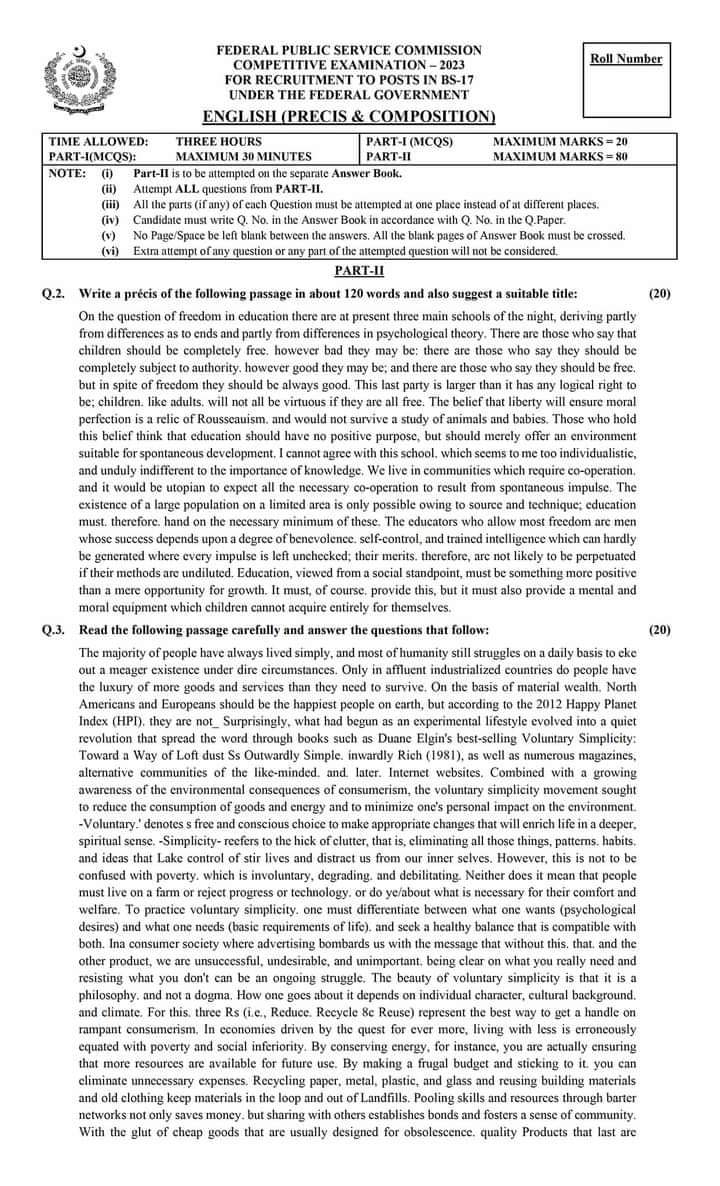 css english essay paper 2023 pdf