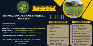 NUP National University of Pakistan BS Admission Schedule
