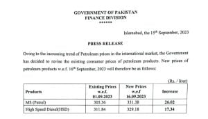 Petrol prices today in Karachi Lahore 15 and 16 September 2023