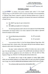Punjab minimum wages notification 2023
