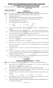BIEK Model Papers 2024 1st Year Physics Sindh Board Karachi pdf