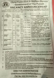 Child Protection Welfare Bureau Child Attendant Jobs Syllabus MCQS Past Papers pdf