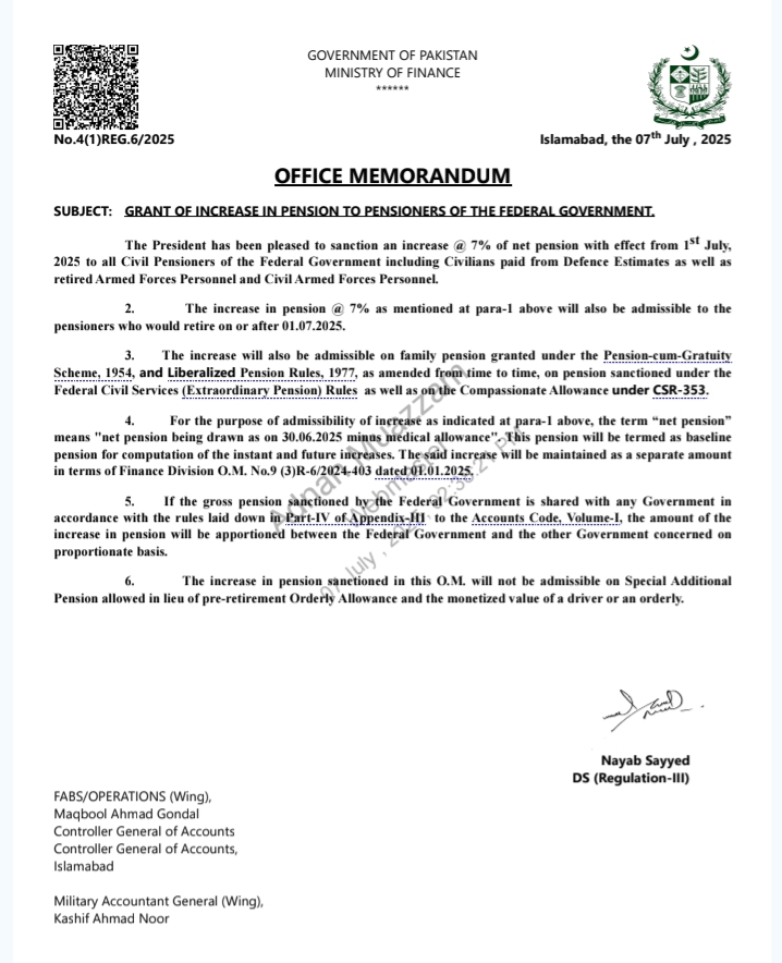 pension increase for govt employees