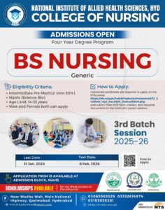 NTS BSN Nursing Admission College of Nursing Hyderabad 2026 Test Syllabus Past Papers pdf